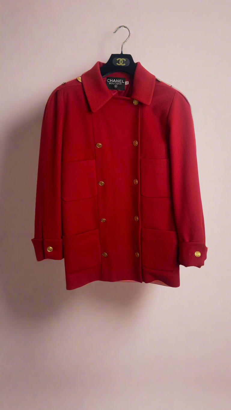 Chanel Vintage 90s Military Inspired Double Breasted Cashmere Jacket