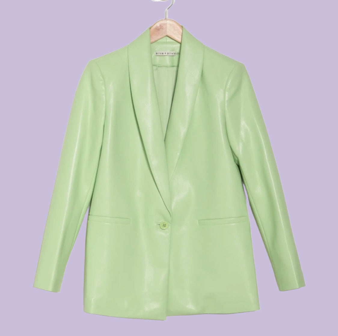 Alice + Olivia Denny Faux Leather Shawl Collar Blazer in Pistachio