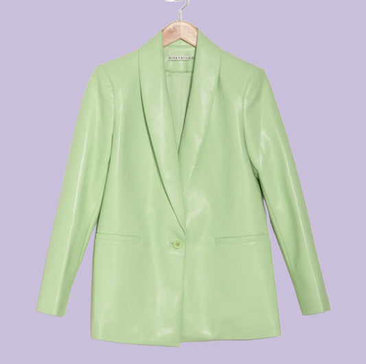 Alice + Olivia Denny Faux Leather Shawl Collar Blazer in Pistachio