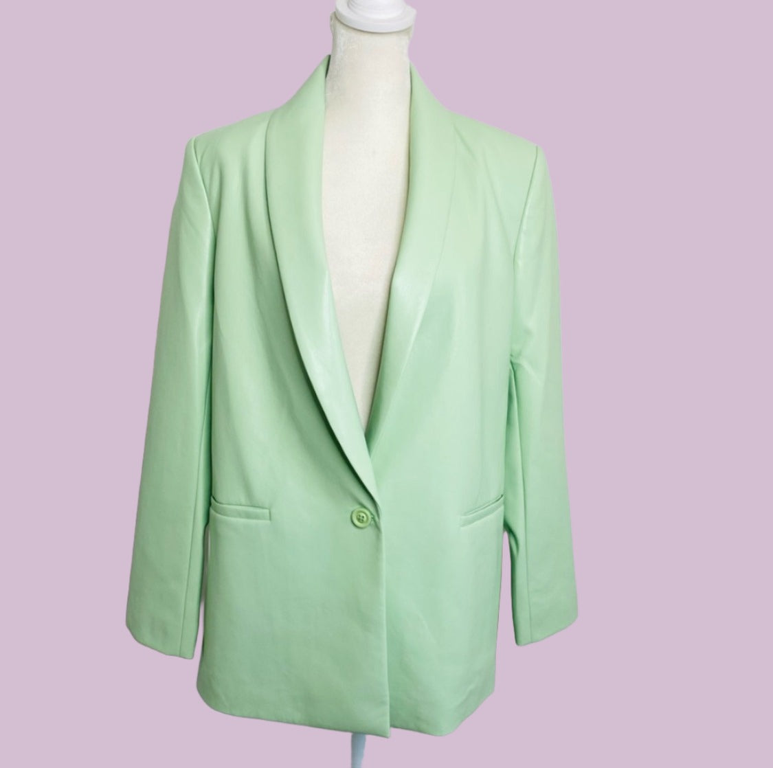 Alice + Olivia Denny Faux Leather Shawl Collar Blazer in Pistachio