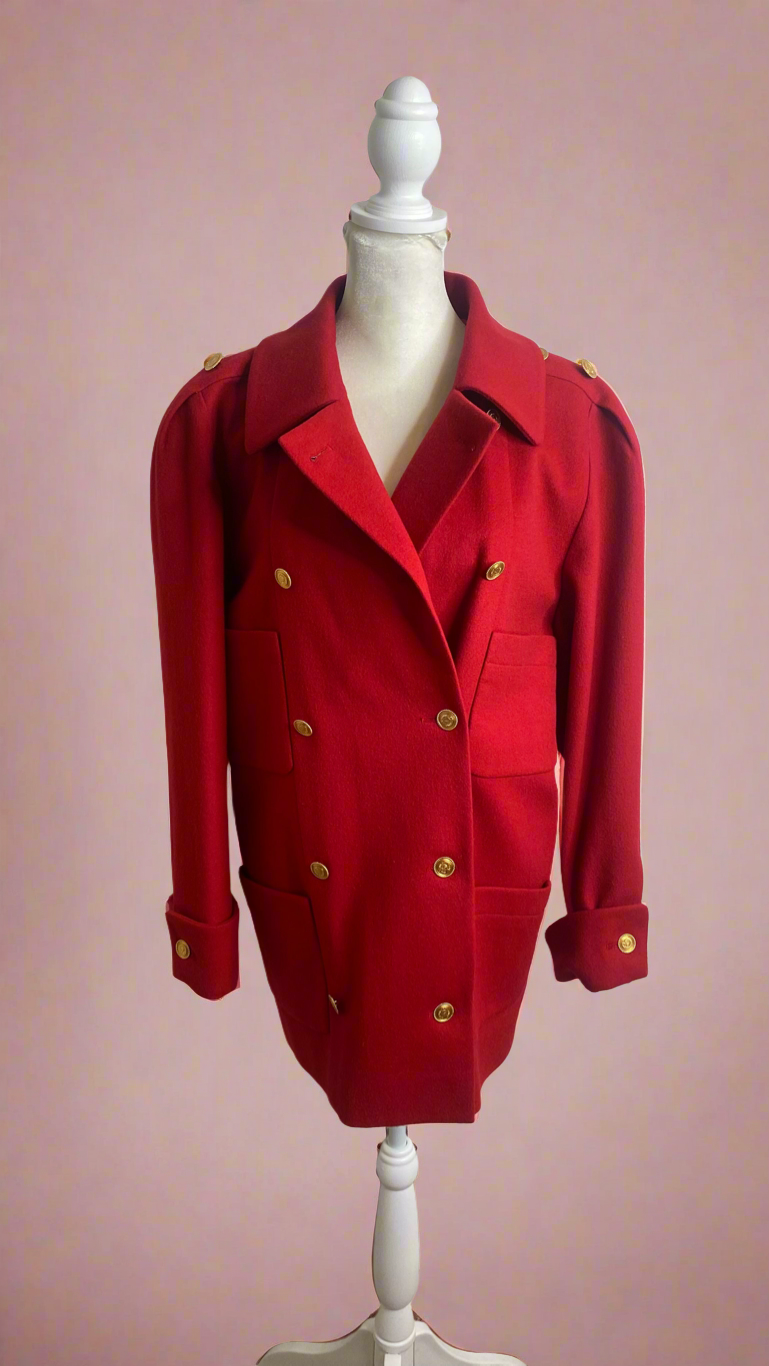 Chanel Vintage 90s Military Inspired Double Breasted Cashmere Jacket