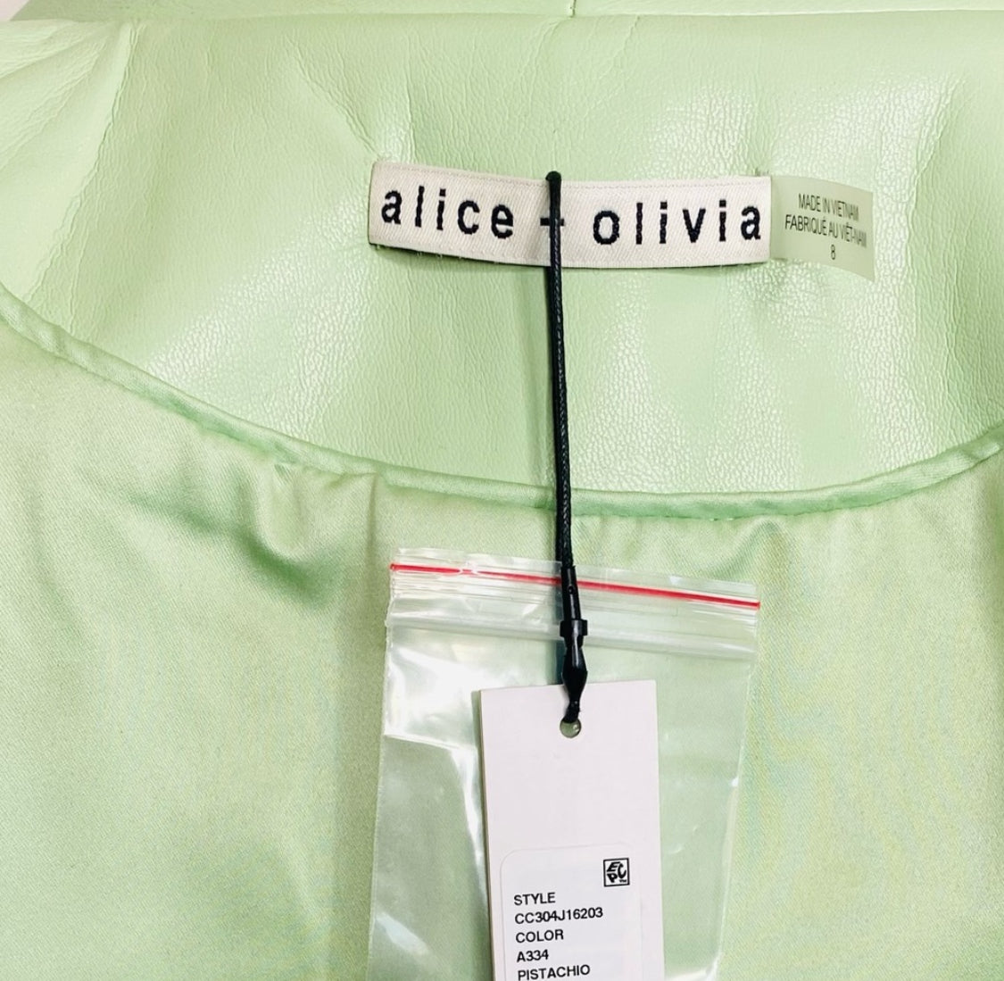 Alice + Olivia Denny Faux Leather Shawl Collar Blazer in Pistachio