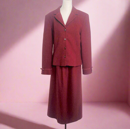 Donna Ricco Tweed Skirt Suit, 2 piece, Wool Lined Burgundy